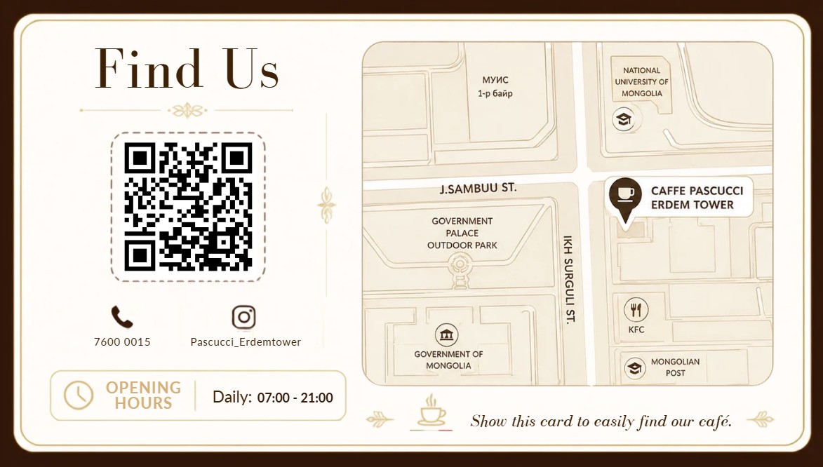 Caffè Pascucci Erdem Tower Find Us card